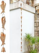 Copper Patina Rain Chain with Rainbow Trout for Heavy Rain, Functional and Decorative Replacement Downspout Chain for Outside, Rain Catcher Chain for Gutters, 8.5FT
