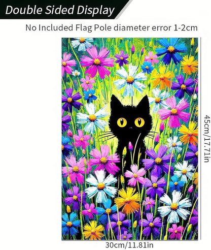 BlissYard Welcome Spring Summer Garden Flag Spring Black Cat Garden Flag 12x18 Double Sided Kitty Yard Lawn Daisy Pansy Flower Floral Outside Decoration Seasonal Farmhouse Outdoor Small Porch Decor