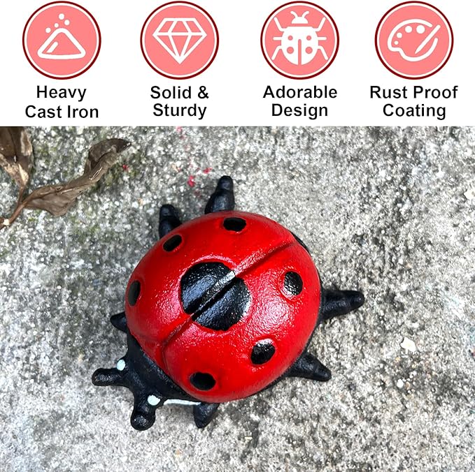 Cast Iron Ladybug Key Hider, Red Spare Keys Hiders for Outside, Animal Shaped Outdoor Hidden Keys Holder, Decorative Ladybug Statue Hide a Key Box for Indoor Garden Yard Patio Decor