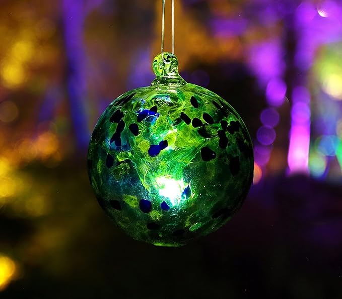 5.5-Inch Solar Powered Hanging Threaded Glass Gazing Ball Outdoor Garden Decoration (Green, Aqua & Blue)