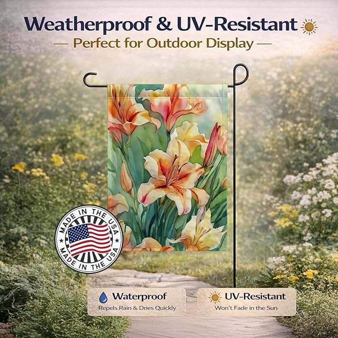 Caroline's Treasures Utah Sego Lilies in Watercolor Garden Flag Mailbox Flag Decorative Yard Flag Banner Outside Patio Artwork Yard Flower Beds, Garden Size, Multicolor