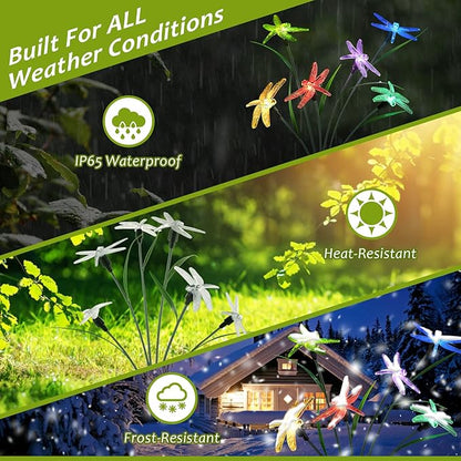 2PCS Outdoor Solar Lights, Waterproof Solar Lights Outdoor Pathway, Solar-Powered Garden Swing Dragonfly Decorative Lights for Yard Balcony Flower Bed, Gardening Plant Lovers