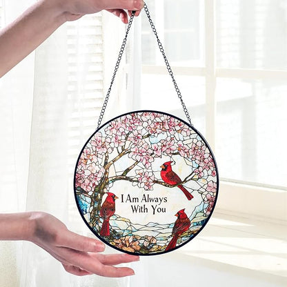 Cardinal Suncatcher Stained Glass Window Hanging Decor - Red Cardinals Memorial Gifts for Loss of Loved One, Cardinal Remembrance Gifts for Women Grandma Mom, Mothers Day Birthday