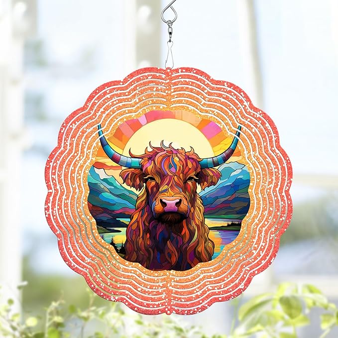 Cow Wind Spinner, Cow Stained Glass Wind Spinner, Wind Sculpture Cow Wind Spinners for Garden Patio Yard Decor
