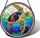 DASTOLL Stained Glass Window Hanging, Colored Turtle Ocean Suncatcher Diamond Glass Panel Hangings Marine Life Sun Catchers Decor for Birthday for Women, Men, Wife, Aunt, Mom 7.8 in