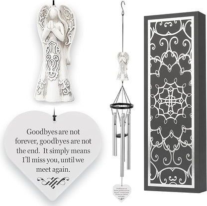 Memorial Wind Chimes with Celtic Angel & Heart - Goodbyes are Not Forever - Sympathy Gift for Loss of a Loved One