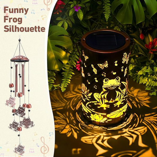 Retisee Frog Design Solar Wind Chimes Outdoor Metal Frog Gifts Solar Light Windchimes Outside Indoors Christmas Decoration Birthday Gift for Home Lawn Porch Patio Garden Yard