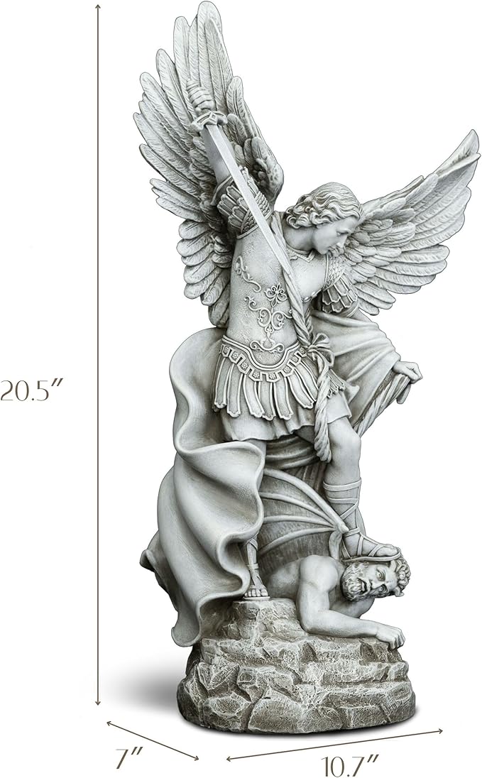 DevotedWalls 20.5" Large Saint Michael Statue Outdoor,Michael the Archangel Slaying Satan,Large Garden Religious Sculpture,San Miguel Arcangel Defender for Porch,Patio or Church Entryway