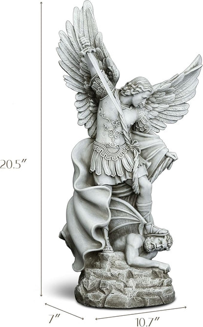 DevotedWalls 20.5" Large Saint Michael Statue Outdoor,Michael the Archangel Slaying Satan,Large Garden Religious Sculpture,San Miguel Arcangel Defender for Porch,Patio or Church Entryway