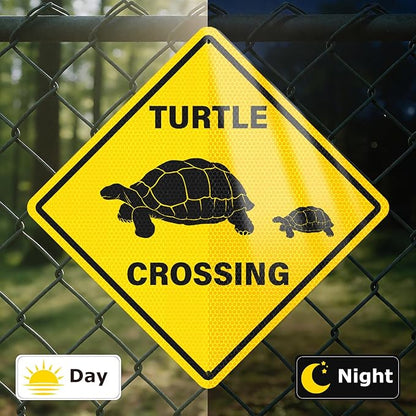 2 Pack Turtle Crossing Sign 12" x 12" Reflective Aluminum Warning Signs UV Protected Waterproof Funny Metal Turtle XING Sign for Yard Garden Fence House Outdoor Wall Decor