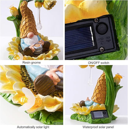 RM ROOMERS Gnome Fall Decor Garden Solar Gnomes Decoration for Yard Autumn Decor Resin Sunflower Gnome Statue with LED Lights for Patio Honey Drip Home Gifts for Women Housewarming
