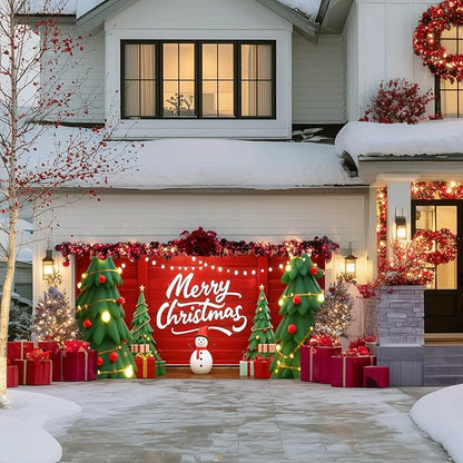 IVN Christmas Garage Door Cover Decoration 13x6ft Snowman Cartoon Trees String Lights Design Merry Christmas Winter Garage Door Banner Home Door Front Yard Decor for Xmas Eve Holiday Outdoor