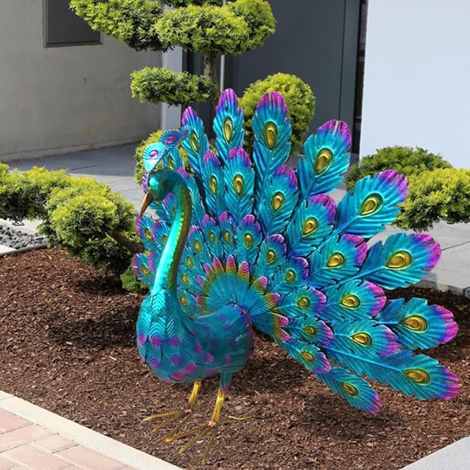 Garden Decorations, Garden Ornaments Outdoor Peacock Statue Sculptures Metal Bird Art Decoration for Yard Porch Patio Lawn