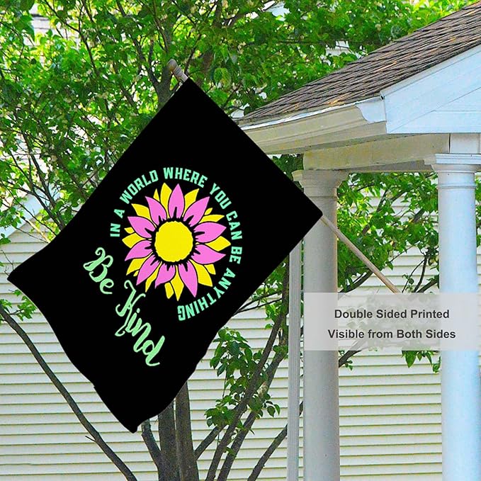 Mugod Be Kind Sunflower House Flag 28x40 Inch, Inspirational Kindness Floral Quote Design, Double Sided Burlap Yard Flag, Farmhouse Outdoor Porch Garden Decor