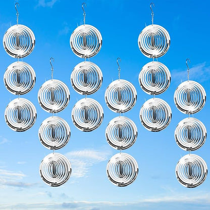 18 Pcs Stainless Steel 3D Circle Wind Spinners with Reflective Discs – Garden Decor for Yard, Patio, Windows, Trees & Outdoor Spaces