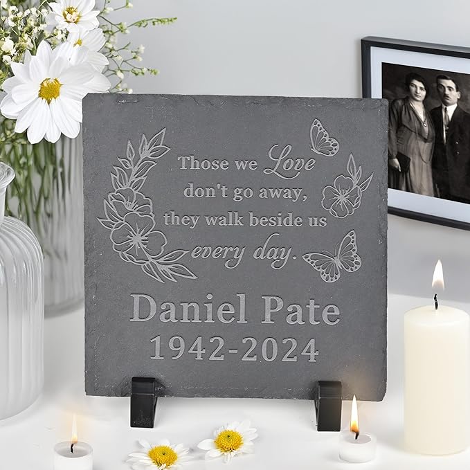 Personalized Memorial Stone Memorial Garden Stone - Sympathy Gifts for Loss of Dad, Mom or Loved One - Bereavement, Remembrance and Condolence Gift - Walk Beside Us Every Day Square