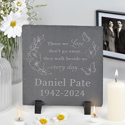 Personalized Memorial Stone Memorial Garden Stone - Sympathy Gifts for Loss of Dad, Mom or Loved One - Bereavement, Remembrance and Condolence Gift - Walk Beside Us Every Day Square