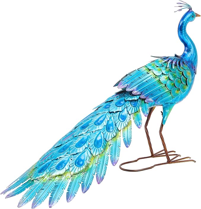 23" H Metal Peacock Yard Decor - Handmade Oversize Peacock Sculptures with Stable Ground Stakes, Backyard Decoration, Metal Garden Art