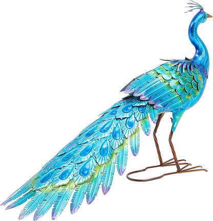 23" H Metal Peacock Yard Decor - Handmade Oversize Peacock Sculptures with Stable Ground Stakes, Backyard Decoration, Metal Garden Art