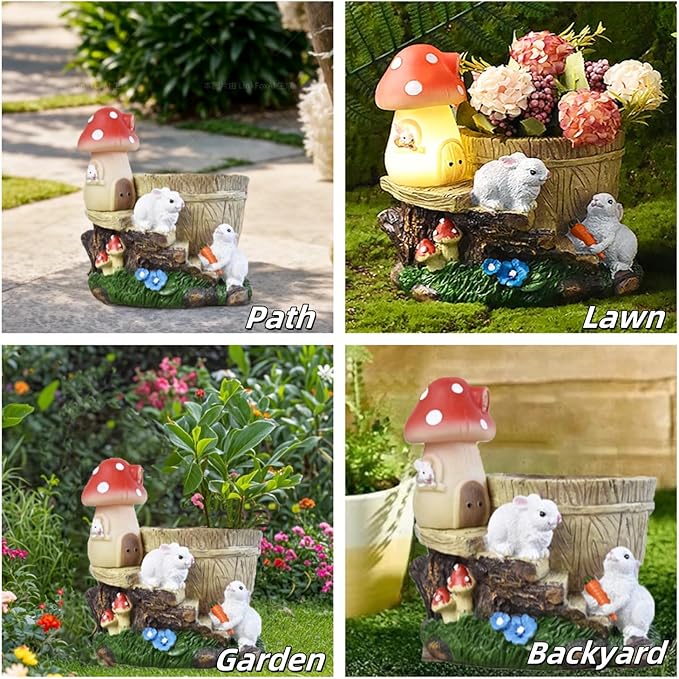 Garden Statue Decor, Flower Pots Planters Pots for Succulent, Outdoor Garden Sculpture for Patio Balcony Yard Lawn Decor, Outdoor Statues for Balcony Gifts (Rabbit)
