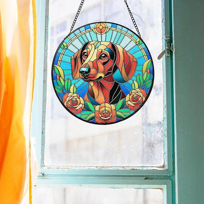 Stained Glass Dog Memorial Suncatcher,Dachshund Window Hanging,Sympathy Gifts for Pet Loss,7.9 inch/20 cm Home and Garden Decor for Dog Lovers
