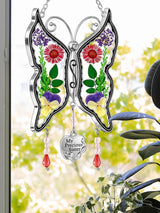 KY&BOSAM My Precious Sister Butterfly Suncatcher Stained Glass Suncatchers for Window Hanging Wind Chime Pressed Flower Wings and Heart Charm Gift for Sister Mother's Day Birthday Christmas Decor