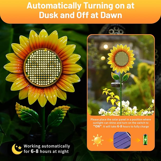 Solar Sunflower Garden Stake Lights, Waterproof LED Outdoor Decorative Lights for Yard Patio Lawn, Unique Birthday Gift for Mom Grandma, Garden Gift for Plant Lovers