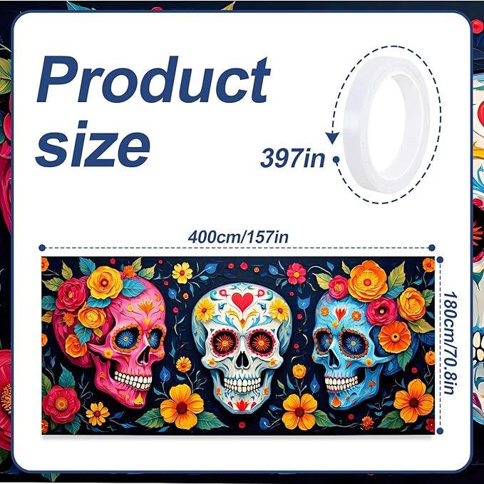 13x6 ft Sugar Skull and Marigolds Garage Door Banner - Mexican Day of the Dead Floral Skull Backdrop, Hanging Garage Decor - for Halloween Dia de los Muertos Party, Cultural Wall Art