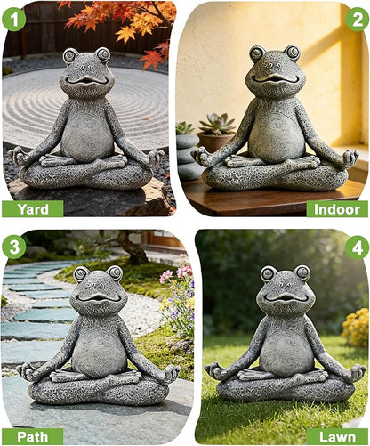 Nacome Meditating Frog Miniature Figurine, Zen Yoga Frog Statue Ornament - Indoor/Outdoor Garden & Home Decoration, 5 inch (Grey)