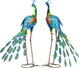 32" Oversized Peacock Decor Set of 2, Hand-Painted Metal Yard Art, Weatherproof Outdoor Garden Statues & Sculptures for Lawn, Flower Beds, Patio, Backyard or Indoor Kitchen & Home Decor