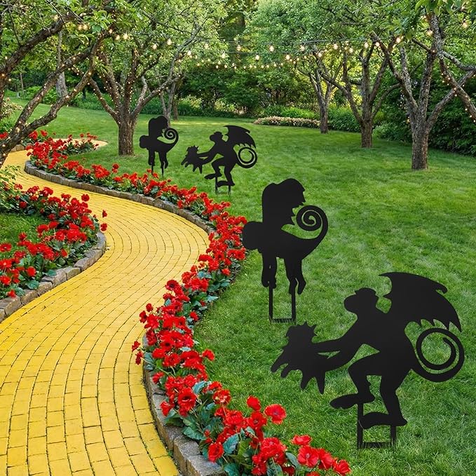 Leinuosen 4 Pcs Wizard Party Decoration Monkeys Metal Garden Stake Decor 14" 12" Outdoor Animal Metal Insert Yard Monkey Silhouette Stake Decor Statues for Wizard Party, Yard, Patio, Lawn, Garden