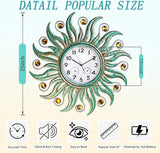 COOZZUHOUR 25 Inch Metal Sun Outdoor Shaped-Clock with Thermometer and Hygrometer Combo, Battery-Powered 10-inch Waterproof Dial and Silent Quartz Movement for Home Decorative Gifts(Cyan)