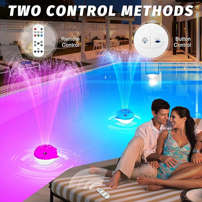 Pool Fountain with Remote, Dolphing Floating Pool Fountain with Lights, Above Ground Pool Water Fountains with Anchor, Swimming Pool Fountains for Inground Pool-1PC,White