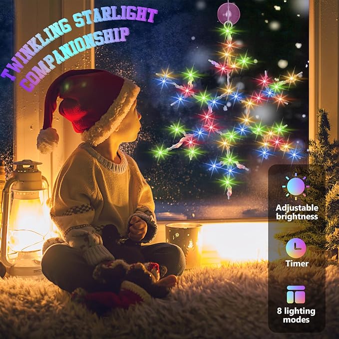 Tuanse 8 Pcs Christmas Silhouette Window Lights Christmas Snowflake Lights with Remote Control LED Lighted Snowflake Decorations Xmas for Window Wall (Colorful)