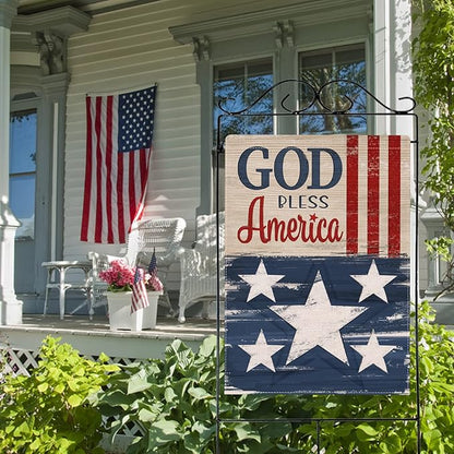 Hzppyz God Bless America Memorial Day 4th of July Patriotic House Flag, Veterans Day Stars Stripes Vintage Decorative Garden Yard Outdoor Large Decor, American USA Home Outside Decoration 28 x 40