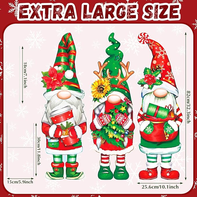 Umigy 3 Pcs Christmas Yard Sign Outdoor Gnome Signs With Stakes 32 x 10'' Santa Decorations Xmas Pathway Walkway Decor Eve Party Favors for Lawn Garden Patio