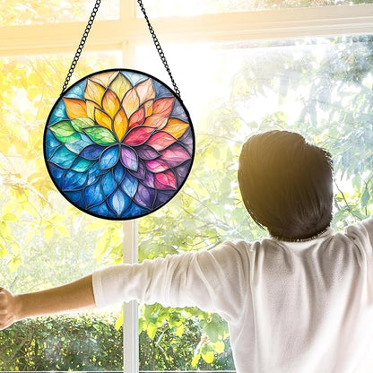 DASTOLL Stained Glass Window Hanging, Colorful Flower Petals Sun Catchers Diamond Glass Panel Hangings Suncatcher Decor for Birthday for Women, Men, Wife, Aunt, and Mom 7.8 in