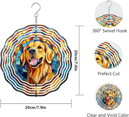 Golden Retriever Wind Spinner Pet Dog Memorial Gifts, Vibrant 3D Kinetic Aluminum Metal Hanging Outdoor Garden Decor, Loss of Dogs Sympathy Gifts, 8" Wind Sculptures for Patio, Porch Yard Art (GR7)