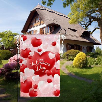 Happy Valentine's Day Garden Flag Red And White Love Hearts Yard Flag 12 x 18 Inch Love Combination Valentine Garden Flags Double Sided Polyester Vertical House Banner for Holiday Wedding