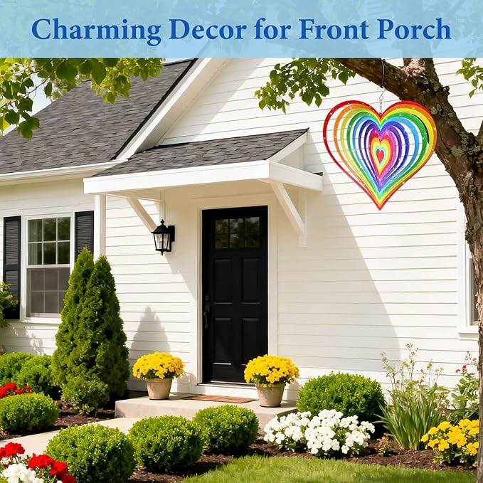 Wazzio Love Heart Wind Spinners Outdoor, Hanging Wind Spinners for Birthday Christmas Valentines Day, 12 inch Outdoor Indoor Hanging Ornament for Garden Porch Backyard Lawn