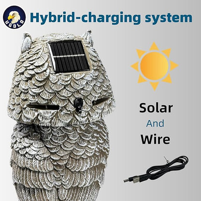 Solar Powered Garden Owl with Motion Detection, Rotating Head, Realistic Hoots and Silent Mode, Outdoor Statue and Sculpture, Owl Decoration for Home, Garden, Patio and Lawn