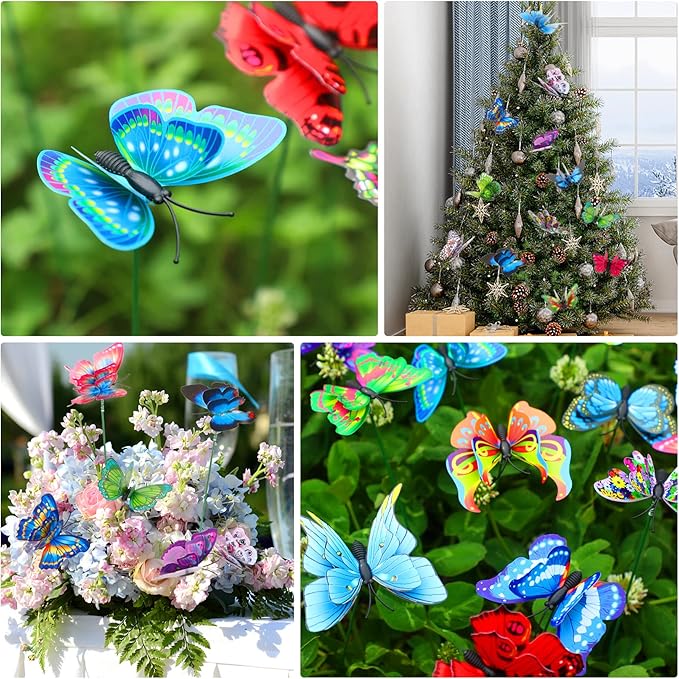 Augshy 75 Pcs Butterfly Garden Stakes - Party Decorations with Butterfly Designs for Garden Decor