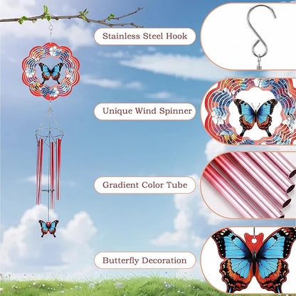 Butterfly Wind Chimes - Metal Wind Chimes with Clear Melodies, Weatherproof Outdoor Decorative Garden, Courtyard, Porch, Gift, Courtyard, Porch, Garden Hanging Ornaments
