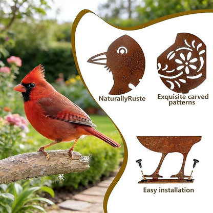 We Moment 5PCS Rusty Metal Birds Decoration, Garden Decor Spring Decorations Outdoor, Cardinal Gifts, Metal Birds Yard Decor, Bird Silhouette Statues