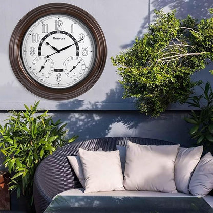 Geevon Illuminated Outdoor Clocks Waterproof with Temperature & Humidity, 18 Inch Large Lighted Wall Clock for Patio, Pool & Garden, Retro Metal Bronze Frame