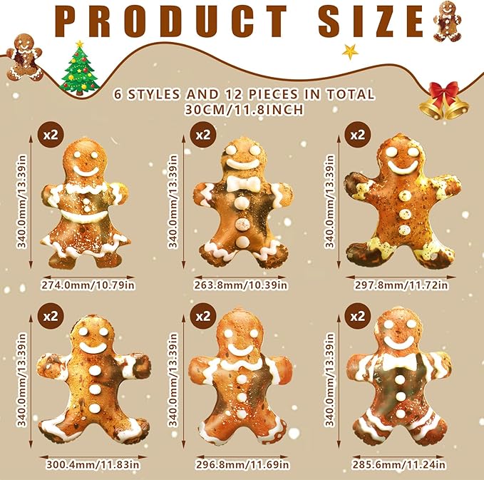 12 Pcs Christmas Inflatable Ornament Decoration 11.8 Inch Christmas Hanging Ornaments Xmas Inflatable Outdoor Decor for Xmas Indoor Outdoor Birthday Party Supplies Decoration (Gingerbread Man)