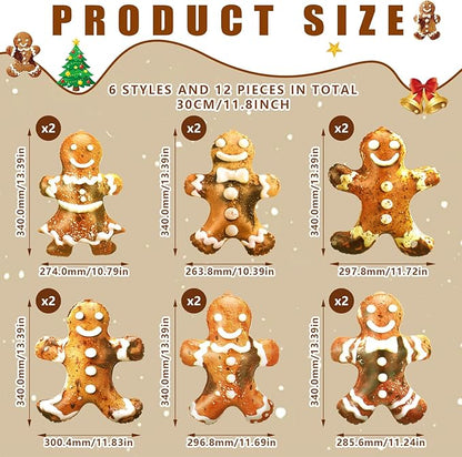 12 Pcs Christmas Inflatable Ornament Decoration 11.8 Inch Christmas Hanging Ornaments Xmas Inflatable Outdoor Decor for Xmas Indoor Outdoor Birthday Party Supplies Decoration (Gingerbread Man)
