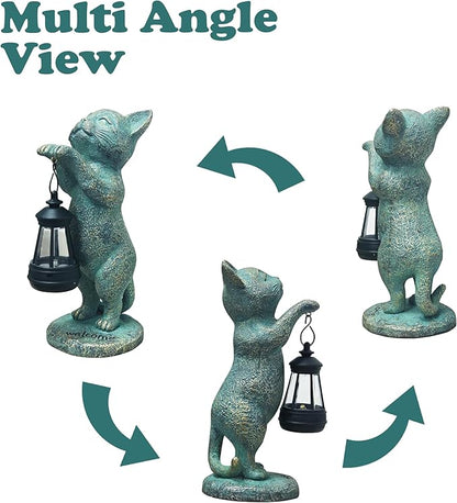 Outdoor Garden Cat Statues Decor - Birthday Gifts for Women Resin Cat Figurines with Solar Lantern for Yard Art Lawn Ornaments Porch Patio Balcony - Gifts for Grandma Mom Wife