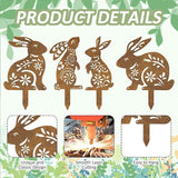 4 Pcs Metal Rabbits Garden Statues, Metal Rusty Yard Art Animals Garden Stakes Rabbit Silhouette,Rabbits Yard Art, Flowerbed Decoration, Outdoor Decor
