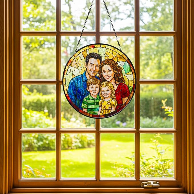 Personalized Grandma Stained Glass Sun Catcher, Custom Photo Window Hanging, Personalized Stained Glass, Gift for Grandma, Grandparents, Christmas, Birthday, Keepsake, Christmas Ornament, P1